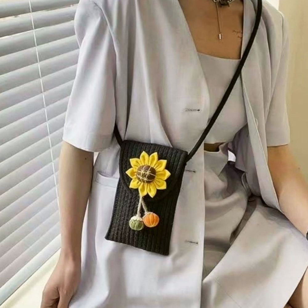 Fall Hand Crafted Black Braided Cell Crossbody Bag